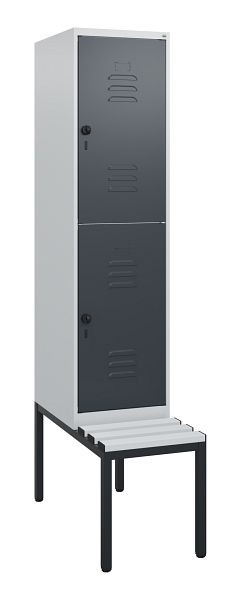 C+P Doppelstöckiger Spind Classic PLUS, Bank, 1950x400x815mm, 7035/7016, Drehriegel, mit untergebauter Sitzbank, 0803505-12 S10068