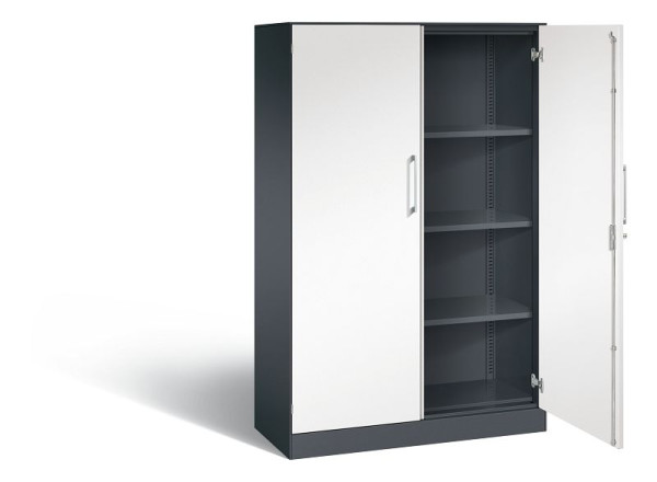 C+P vleugeldeurkast Asisto, H1635xB1000xD435mm, kleur: zwartgrijs / verkeerswit, beugelgreep, 4 niveaus, 141012-000 S10109