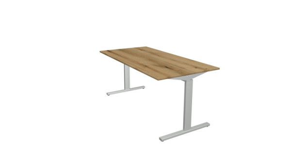 Kerkmann bureauvorm 2 - B 1600 x D 800 x H 700-820 mm met T-voetframe in aluminium zilver, eiken, 11020655