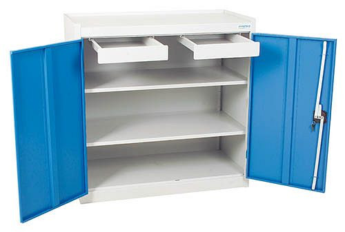 Bedrunka + Hirth dubbeldeurs kast type 110, 2x lade, 2x legplank, afmetingen in mm (BxDxH): 1000 x 500 x 1000, 04.110