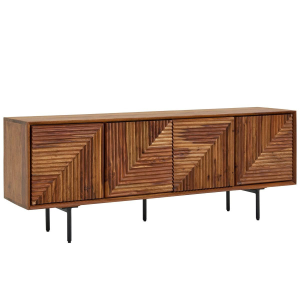 Wohnling lowboard sheesham massief hout 140x54x33 cm TV-ladekast met vier deuren, design TV-kast hoog, TV-tafel TV-kast modern, WL6.557