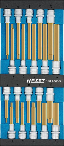 Hazet schroevendraaierdopsleutelset, hol vierkant 12,5 mm (1/2 inch), binnenzeskantprofiel, 4 - 14, aantal gereedschappen: 20, 163-573/20