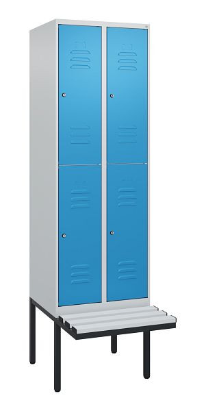 C+P dubbeldekskast Classic PLUS, 2 compartimenten, 2120x600x815mm, 7035/5012, cilindersloten, zwevende zitting, 0803407-20 S10019