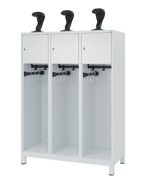 C+P brandweerkast Evolo, model YOUNGSTER, 3 compartimenten, H1530B1200T500 mm, lichtgrijs, voeten, 0490015-32 S10012
