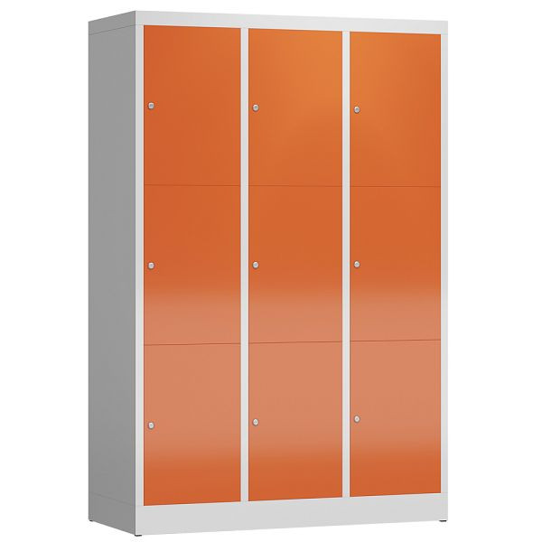 Lüllmann ClassiX lockerkast, 3 compartimenten met elk 3 compartimenten, 1800 x 1185 x 500 mm, lichtgrijs/vuurrood, X-523334