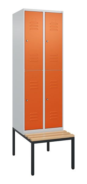 C+P dubbeldekkerkast Classic PLUS, 2 vakken, 2120x600x815mm, 7035/2004, cilindersloten, beukenhouten zitlat, bank, 0803507-20 S10186