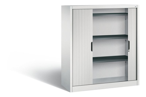 C+P dressoir met rolluik Omnispace, H1345xB1200xD420mm, kleur: lichtgrijs, verzonken greep, 3 niveaus, 3223-00 S10055
