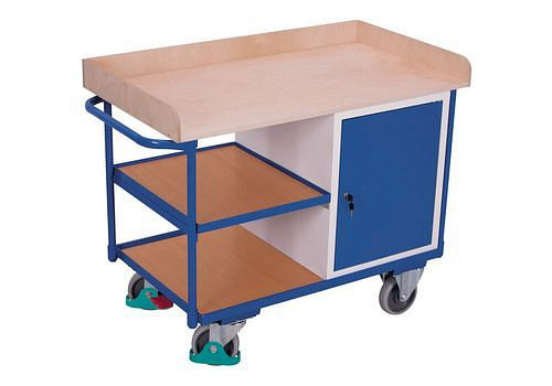 DENIOS classic-line werkplaatswagen met 3 laadvlakken, werkblad van beukenmultiplex, 1 vleugeldeur, 271541
