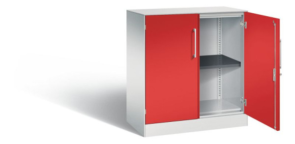 C+P dressoir met vleugeldeuren Asisto, H915xB800xD435mm, kleur: lichtgrijs / vuurrood, beugelgreep, 2 niveaus, 141053-000 S10200