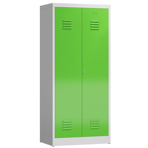 Lüllmann ClassiX kledingkast, 2 in het midden sluitende vakken, 1800 x 800 x 500 mm, lichtgrijs/geelgroen, X-515425