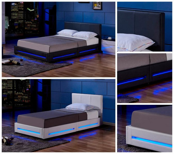 HOME DELUXE LED bed ASTEROID met matras - zwart, 140 x 200 cm, met matras, 31669