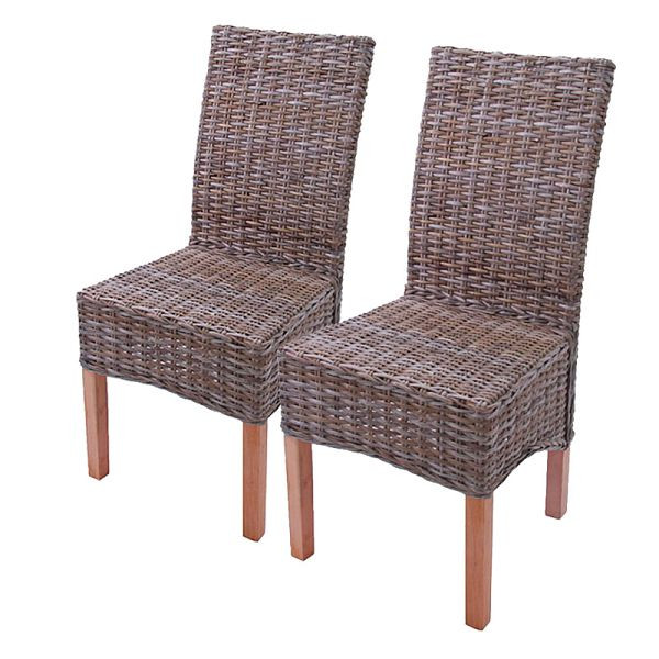Mendler set van 2 eetkamerstoelen rieten stoel M44, Kubu rotan, zonder zitkussen, 12407