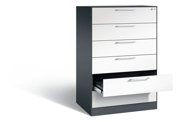 C+P archiefkast Asisto, H1310xB800xD600mm, kleur: zwartgrijs/verkeerswit, beugelgreep, 146223-623 S10283