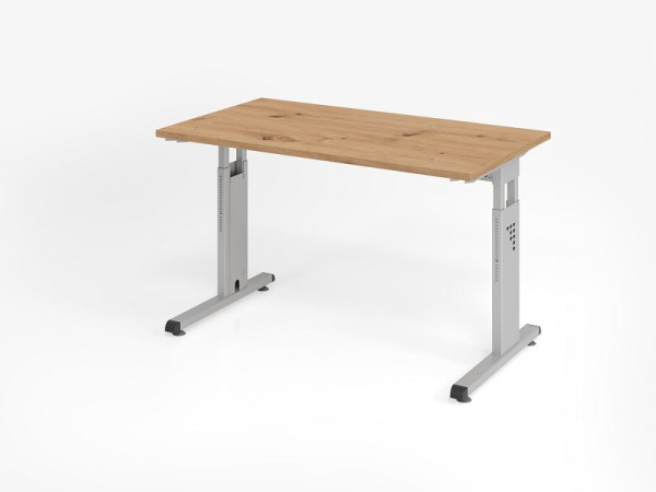 Hammerbacher bureau OS612, 120 x 67 cm, blad: knoestig eiken, 25 mm dik, 2 mm ABS rand, rechthoekige vorm, zilver, VOS612/R/S