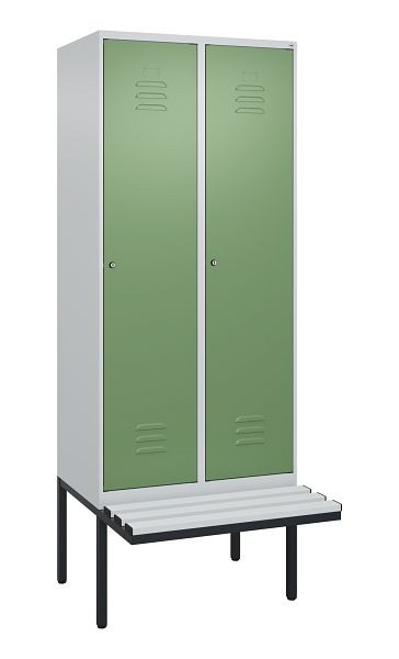 C+P Umkleidespind Classic PLUS, 2 Abteile, 2120x800x815mm, 7035/6011, Zylinderschlösser, je 2 Doppel-Haken, 0800407-22F S10021