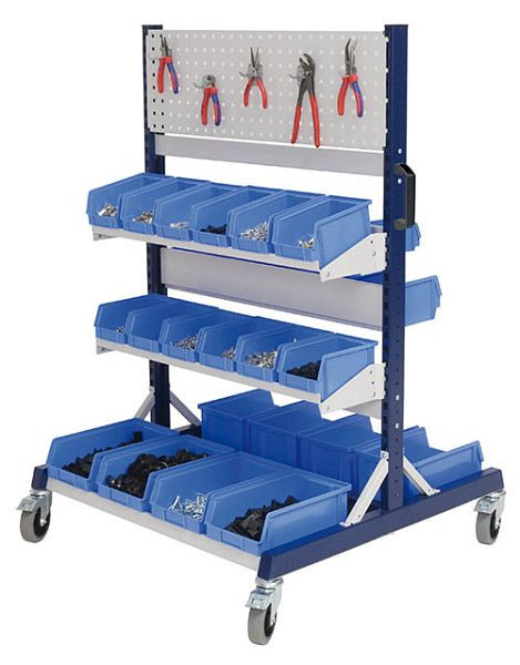 Bedrunka + Hirth werkraster-Mobil dubbelzijdig, 2x geperforeerde wanden, 2x containerdragers, 2x planken, afmetingen in mm (BxDxH): 1000 x 960 x 1476, 07.8310.03