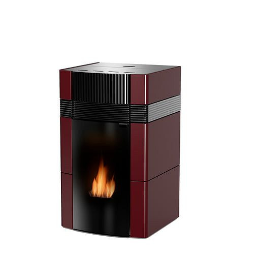 Robin Wood A++ Woody watervoerende pelletkachel 18 kW met bordeauxrode keramische bekleding, RWW18R