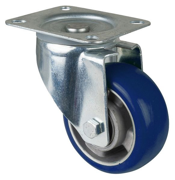 BS Rollen transportwiel zwenkwiel, polyurethaan wiel 83 Shore, aluminium velg kogellager, plaat, diameter: 125 mm, LSS400.B92.125