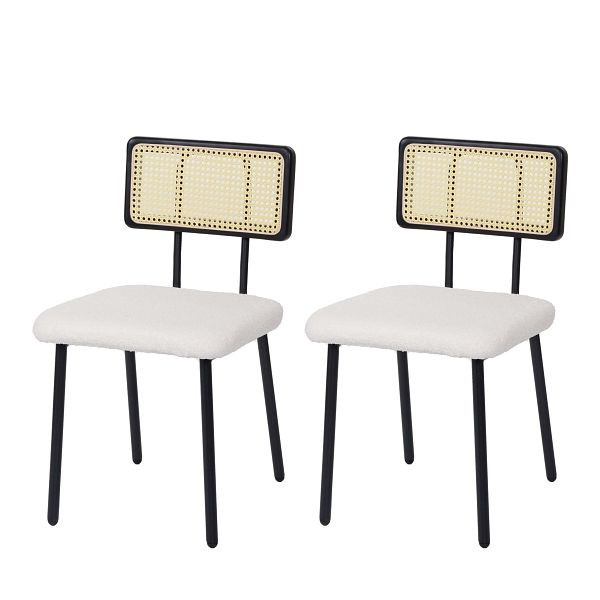 Mendler set van 2 eetkamerstoelen HWC-K88, fauteuil, hout polyrotan metaal bouclé, stof/textiel wit, 97707