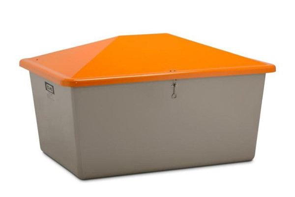 Cemo gritcontainer 1500 l, zonder uitnameopening, grijze container, oranje deksel, afmetingen: 184 x 143 x 104 cm, 7437