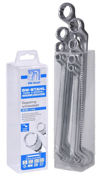SW stalen dubbele ringsleutelset, 6-22 mm, geknikt, 8 stuks, 00180L