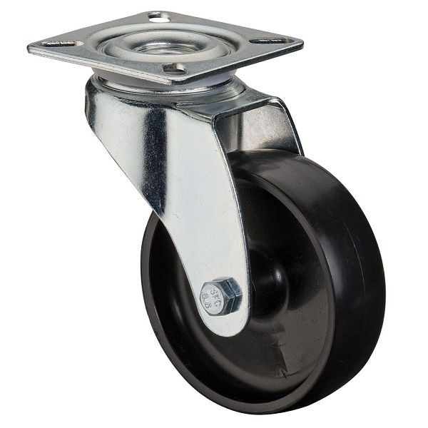 BS rollen apparatenrol, plaat, wielbreedte 23 mm, wiel-Ø 75 mm, draagvermogen 50 kg, zwart kunststof, glijlager, VE 8 stuks, A300.A90.075