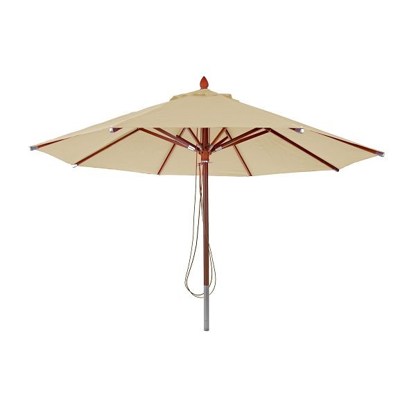 Mendler Gastronomy houten parasol HWC-C57, tuinparasol, polyester/hout 16kg, rond Ø4m kabel, schokbestendig, crème, 66531