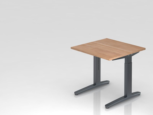 Hammerbacher bureau C-poot 80x80cm walnoot/grafiet, rechthoekige vorm, VXB08/N/GG
