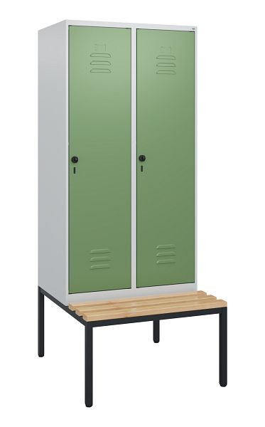 C+P luierkastje Classic PLUS, met onderbank, 2 vakken, 1950x800x815mm, 7035/6011, draaibare sluiting, beuken zitlat, 0800505-22 S10006