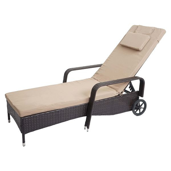 Mendler poly rotan ligstoel Carrara, relaxligstoel, tuinligstoel, aluminium, bruin, beige kussens, 53216