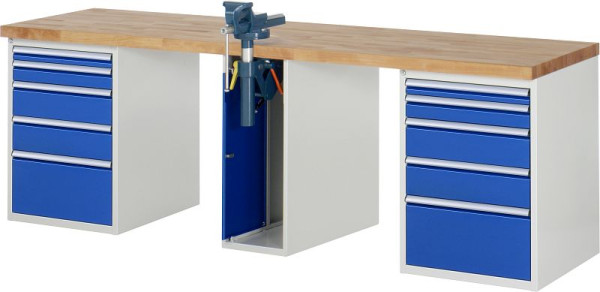 RAU werkbank serie 7000 - modulair ontwerp, 10 x laden, 1 x bankschroefkast, 2500x840x700 mm, 03-7511A0-257B4S.11