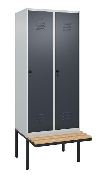 C+P Umkleidespind Classic PLUS, 2 Abteile, 2120x800x815mm, 7035/7016, Drehriegel, Buche-Sitzleisten, 0800407-22 S10008