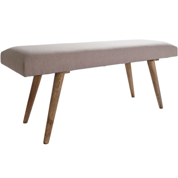 Wohnlingbank SALIM stof / massief houten bank beige 117x51x38 cm in retrostijl, WL5.329