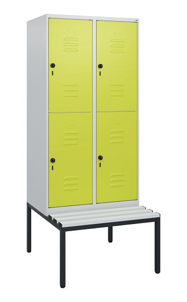 C+P Doppelstöckiger Spind Classic PLUS, 2 Abteile, 1950x800x815mm, 7035/0024, Drehriegel, mit untergebauter Sitzbank, 0803505-22 S10061