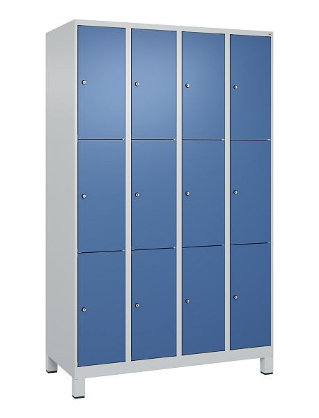 C+P Schließfachschrank Classic PLUS, Füße, 4 Abteile mit je 3 Fächern, 1950x1200x500mm, 7035/5023, 080010-403 S10005