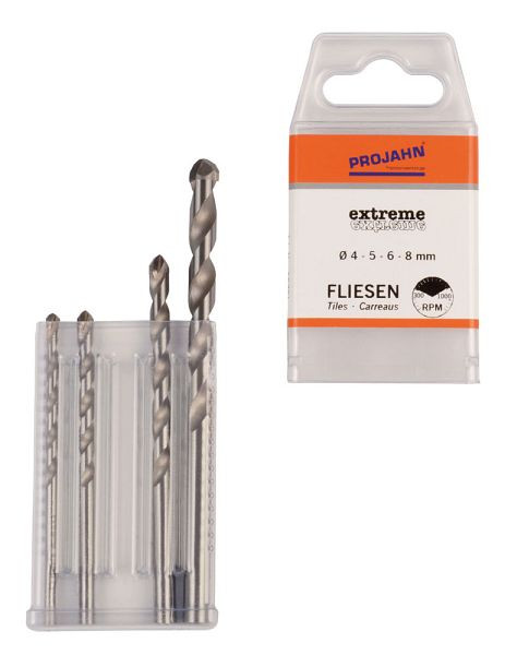 Projahn Extreme tegelboorset 4 stuks, diameter 4, 5, 6, 8 mm, 59701