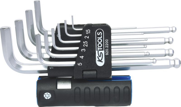 KS Tools 3 in 1 inbussleutelset, 10-delig lang, kogelkop, 920.2200