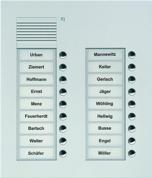 TCS audio buitenstation serie PUK 18 belknoppen (rechts uitgelijnd), 2 kolommen, UP zilver, PUK18/2-EN