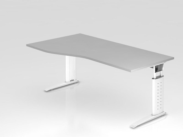 Hammerbacher bureau C-poot 180x100/80cm grijs/wit, werkhoogte 68-86 cm verstelbaar, VUS18/5/W