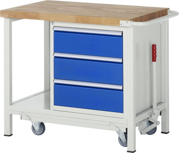 RAU werkbank met neerlaatbaar onderstel serie 8000, 3 x laden, 1000x880x700 mm, 05-8157A6-107B4F.11