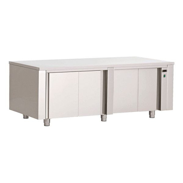 Gastro-Inox RVS AISI 430 verwarmingskast 2600x700x850mm, digitale thermostaat & temperatuur display, geperforeerde plank, 304.034