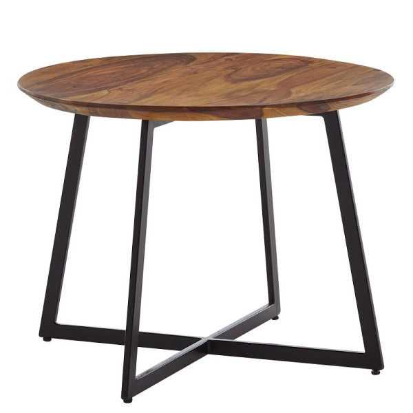 Wohnling salontafel 60x60x45 cm Sheesham massief hout / metalen salontafel rond, tafelblad met elegante en expressieve nerf, WL6.526