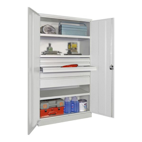 Pavoy Schwerlastschrank 1950/1040/630, 3 Fachböden, 5 Schubladen, Flügeltüren, Drehgriff mit Zylinderschloss, 36365-104-006-910512