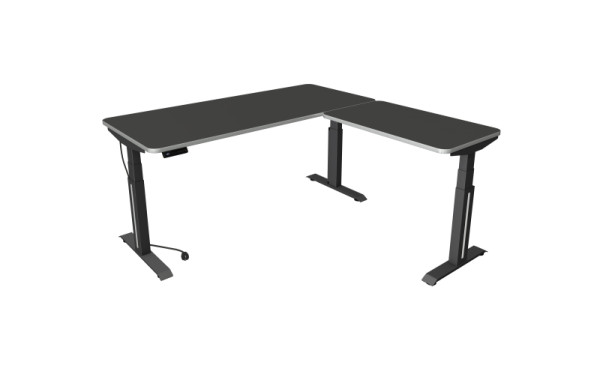 Kerkmann Move Professionele zit-statafel, B 1800 x D 800 mm met aanbouwelement 1000 x 600 mm, elektrisch in hoogte verstelbaar 640-1290 mm, antraciet, 10073113