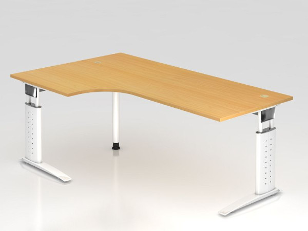 Hammerbacher hoektafel C-poot 200x120cm 90° beuken/wit, hoekvorm 90°, links of rechts te monteren, werkhoogte 68-86 cm, VUS82/6/W