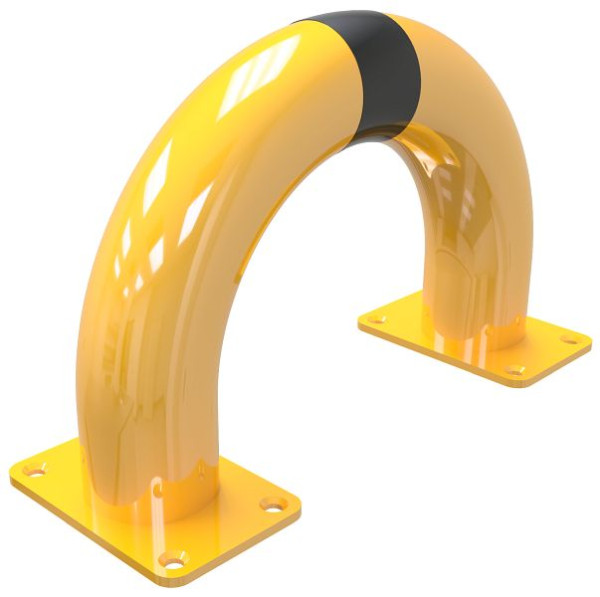 Schak-stootbescherming stalen buis Ø 76 mm geel/zwart, totale breedte: 400 mm, hoogte boven de grond: 250 mm, voor plugbevestiging, 477_01PBG