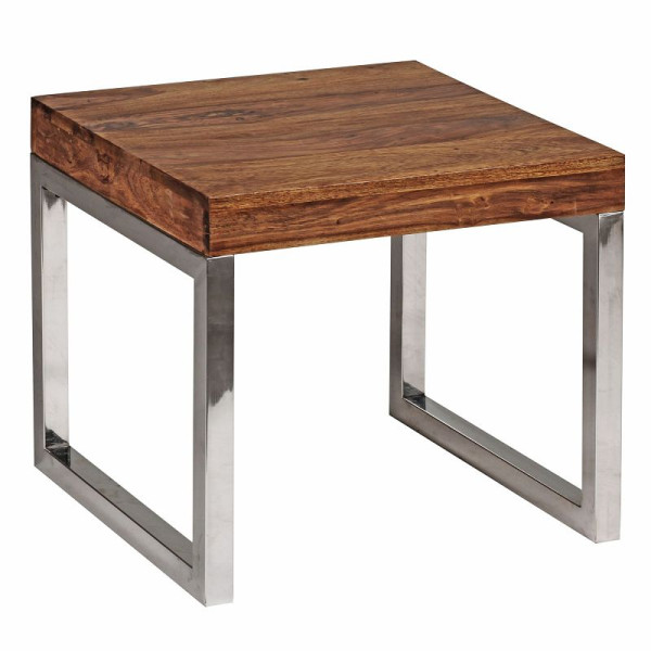 Wohnling bijzettafel GUNA 45 x 40 x 45 cm massief hout sheesham metalen frame landelijke stijl, donkerbruin naturel, WL1.310
