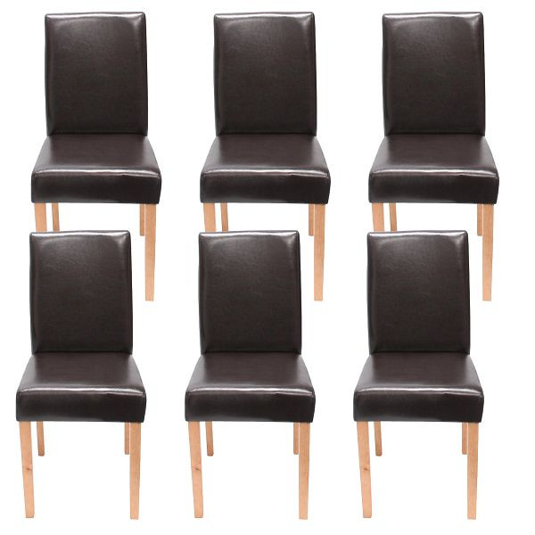 Mendler set van 6 eetkamerstoelen, keukenstoelen, Littau, kunstleer, bruin, lichtgekleurde poten, 31515+28646