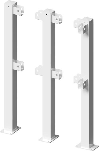 Schake beschermrailing, stalen buis 70 x 70 mm, steunpaal voor deuvelbevestiging, eindpaal voor boven- en knierail, thermisch verzinkt, 4270P