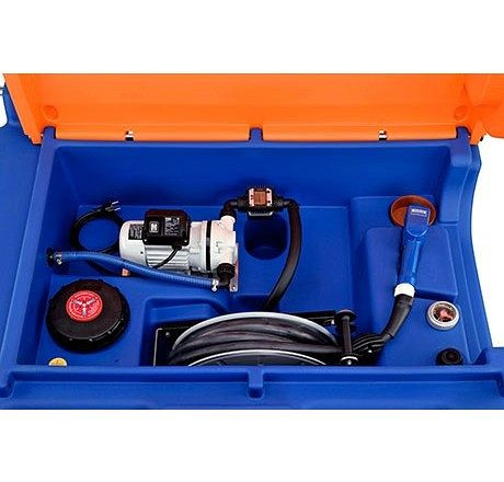 Cemo Blue-Mobil Easy 980 l, Premium, elektrische pomp 230 V, container met kraanogen, klapdeksel, teller K24, slanghaspel 8 m, niveau-indicator, 11147
